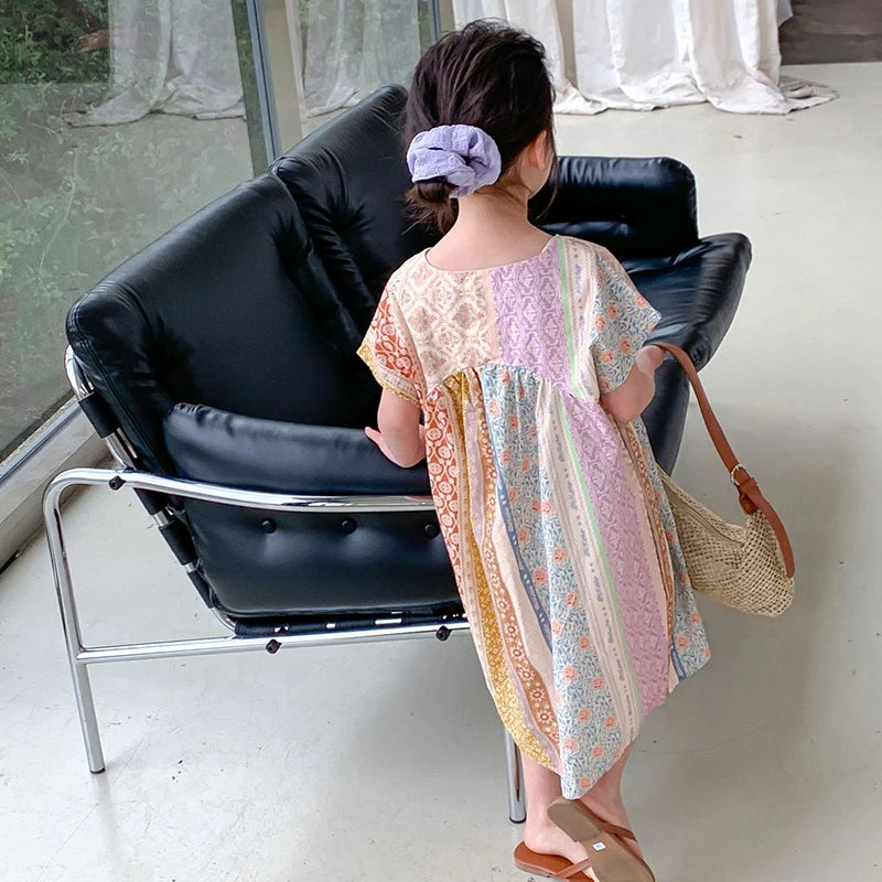 -キッズワンピース 半袖ワンピース ルーミーデザイン アラベスク柄プリント【mh0005802】 - mamahalo shop - 半袖ワンピース - べビー服 - 子供服 - 男の子 - 女の子