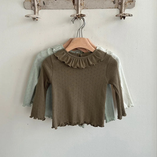 -ベビートップス ラッフル襟シンプル長袖Tシャツ 3カラー - mamahalo shop - 長袖Tシャツ - べビー服 - 子供服 - 男の子 - 女の子