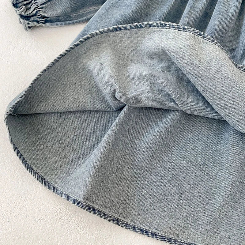 -キッズワンピース デニムフリルアクセント長袖ワンピース【mh0006985】 - mamahalo shop - 長袖ワンピース - べビー服 - 子供服 - 男の子 - 女の子