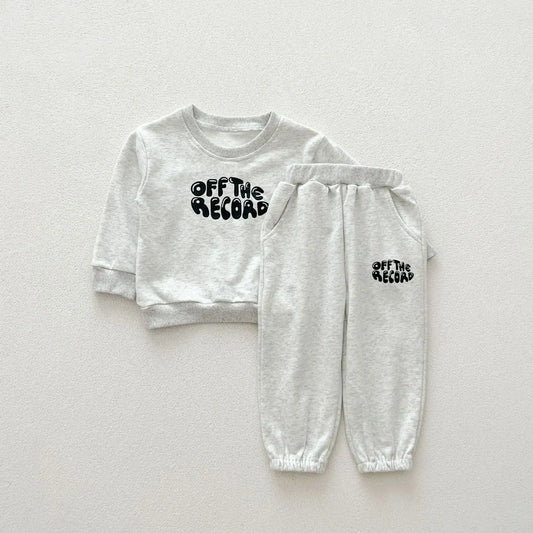 -ベビーキッズセットアップ 2点セット レターロゴプリントスウェットトレーナー+スウェットパンツ グレー【mh0007141】 - mamahalo shop - 長袖セットアップ - べビー服 - 子供服 - 男の子 - 女の子