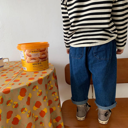 -キッズパンツ デニムパンツ 膝パッチ レトロ ジーンズ ジーパン【mh0006543】 - mamahalo shop - デニムパンツ - べビー服 - 子供服 - 男の子 - 女の子