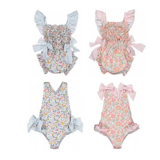 -キッズ水着 ガールズワンピース/セパレートビキニ フラワー花柄プリント リボン スイムウェア【mh0005933】 - mamahalo shop - ベビー用水着 - べビー服 - 子供服 - 男の子 - 女の子