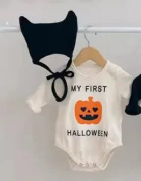 -ベビーコスチューム ジャックオーランタンパンプキンかぼちゃハロウィン長袖ロンパース+耳付きニットキャップセット Halloween 👻【mh0007342】 - mamahalo shop - 長袖ロンパース - べビー服 - 子供服 - 男の子 - 女の子