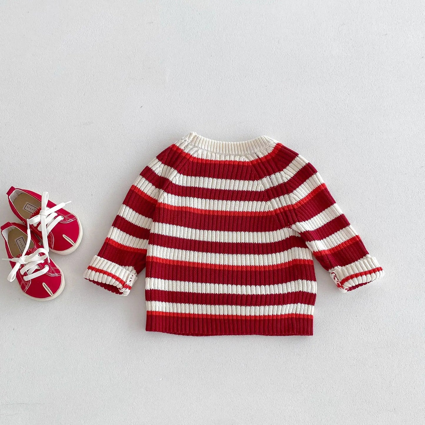 -キッズトップス レトロボーダーニットカットソーTシャツ - mamahalo shop - 長袖Tシャツ - べビー服 - 子供服 - 男の子 - 女の子