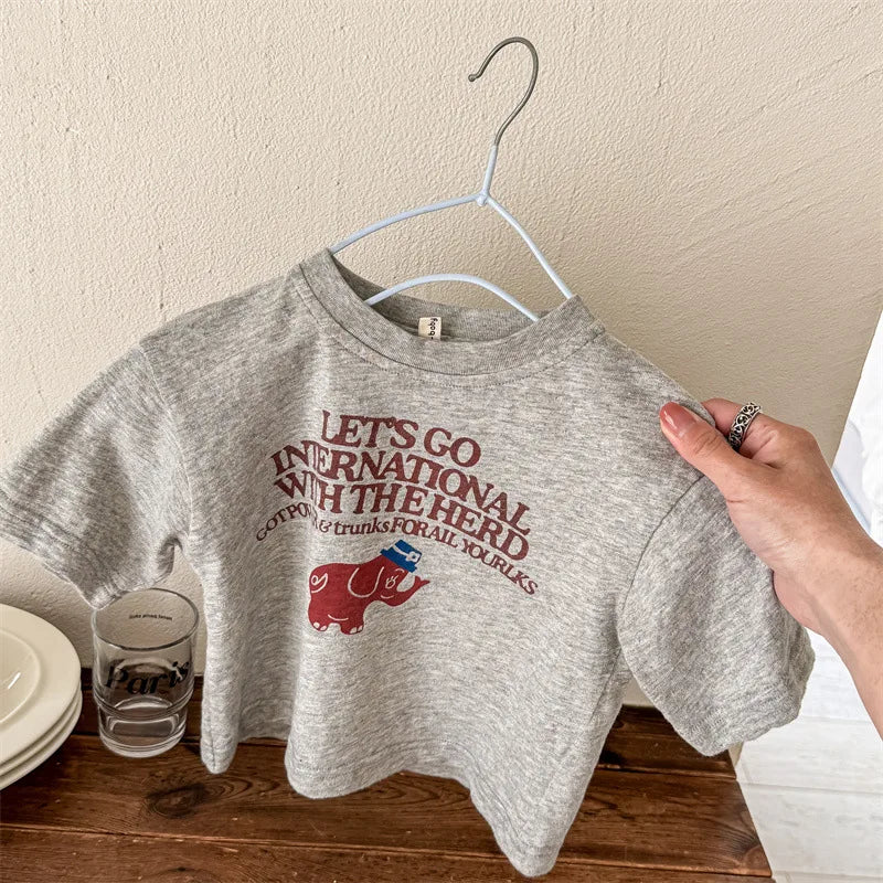 -キッズトップス 半袖プリントTシャツ 象 エレファント 3カラー【mh0005433】 - mamahalo shop - 半袖Tシャツ - べビー服 - 子供服 - 男の子 - 女の子