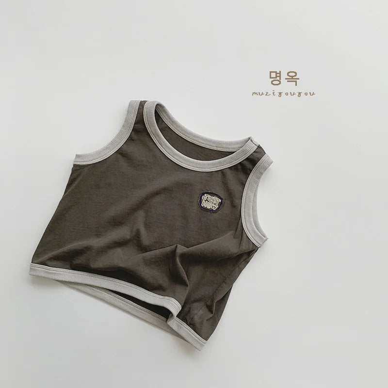 -キッズトップス ノースリーブTシャツ タンクトップ ワンポイントワッペン 3カラー【mh0006325】 - mamahalo shop - タンクトップ・キャミソール・ノースリーブトップス - べビー服 - 子供服 - 男の子 - 女の子