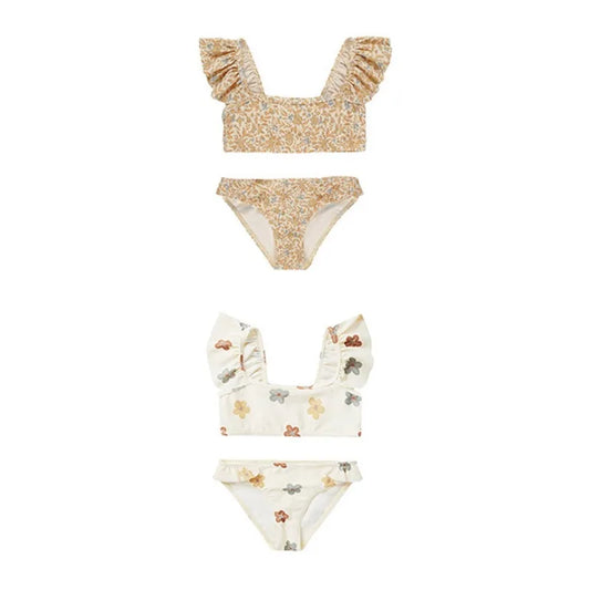 -キッズ水着 ガールズ ビキニ セパレート フリルトップス+パンツ+帽子セット フラワープリント 2カラー スイムウェア【mh0005995】 - mamahalo shop - ベビー用水着 - べビー服 - 子供服 - 男の子 - 女の子