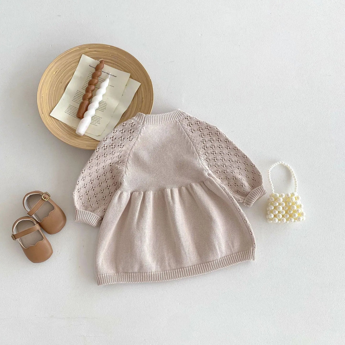 -キッズワンピース レースニットワンピース カーキ【mh0006631】 - mamahalo shop - 長袖ワンピース - べビー服 - 子供服 - 男の子 - 女の子