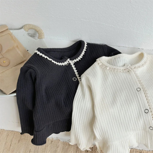 -ベビーカーディガン ペプラムフリルレース縁取り長袖カーディガンジャケット 2カラー【mh0006712】 - mamahalo shop - カーディガン・パーカー - べビー服 - 子供服 - 男の子 - 女の子