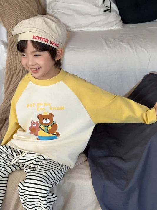 -キッズトップス 長袖プリントTシャツ ラグランパッチワーク 4カラー - mamahalo shop - 長袖Tシャツ - べビー服 - 子供服 - 男の子 - 女の子