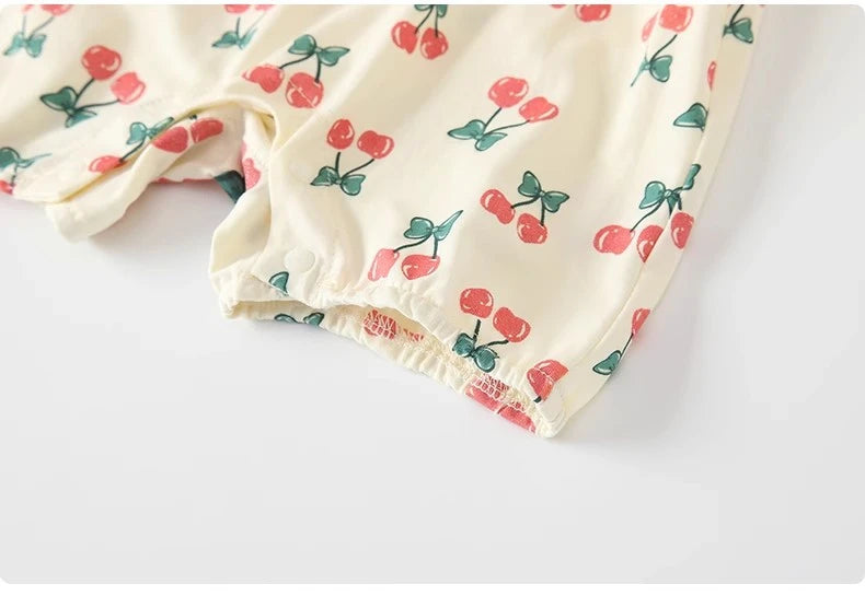 -ベビーロンパース 半袖ジャンプスーツ チェリーさくらんぼプリント - mamahalo shop - 半袖ロンパース - べビー服 - 子供服 - 男の子 - 女の子