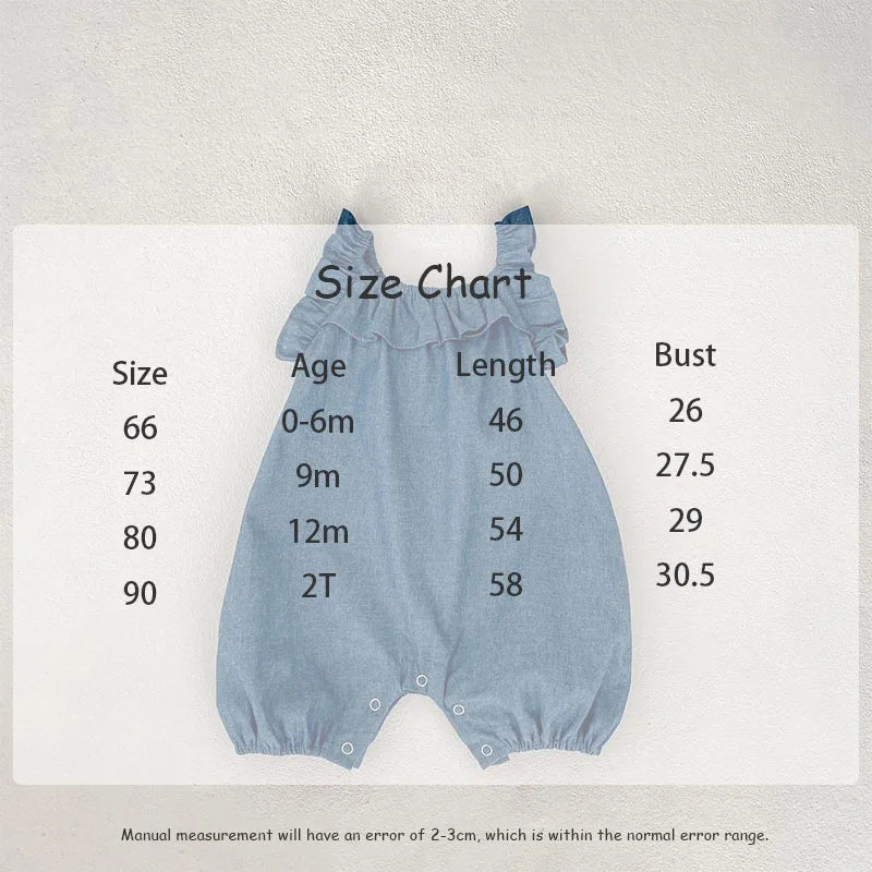 -ベビーロンパース デニム フリル サスペンダーボディスーツ サロペット ジャンプスーツ【mh0006532】 - mamahalo shop - ノースリーブロンパース - べビー服 - 子供服 - 男の子 - 女の子