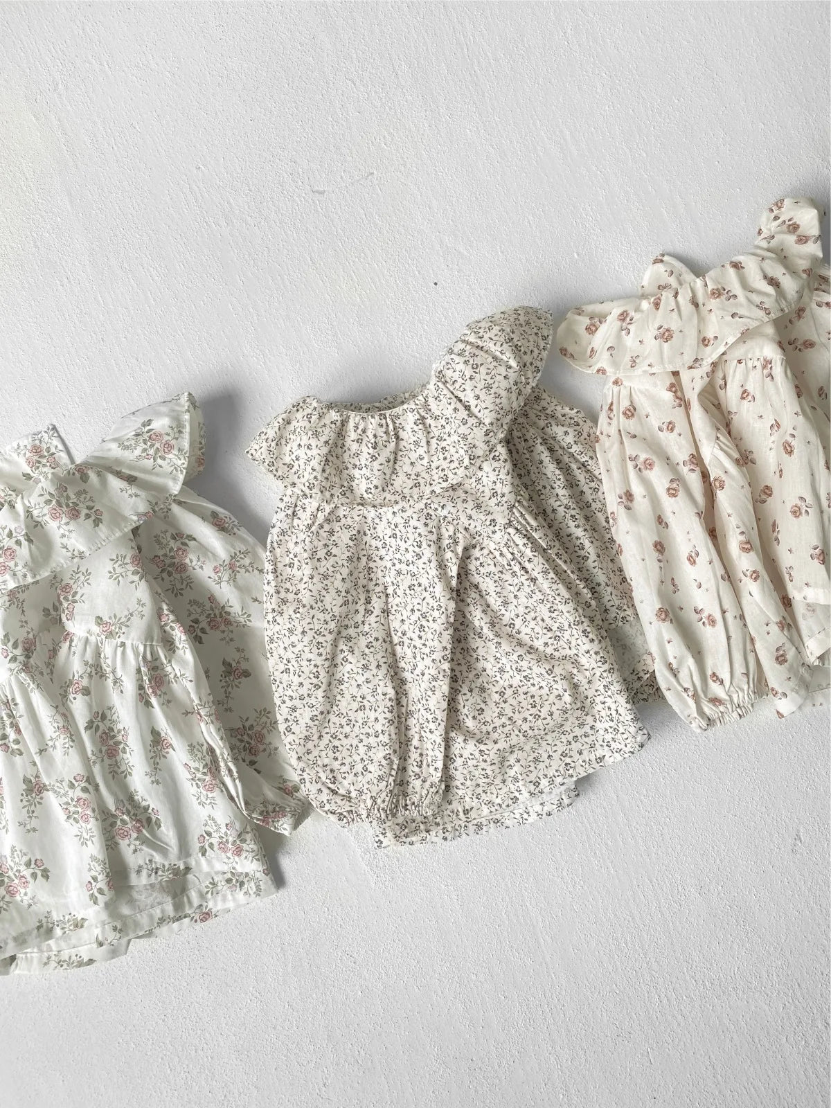 -ベビートップス フラワー小花柄プリントサークルフリル襟長袖パフスリーブチュニックブラウス 3カラー - mamahalo shop - 長袖シャツ・ブラウス - べビー服 - 子供服 - 男の子 - 女の子