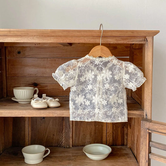 -ベビーカーディガン レース 半袖ジャケット ボレロ アプリコット【mh0006115】 - mamahalo shop - カーディガン・パーカー - べビー服 - 子供服 - 男の子 - 女の子