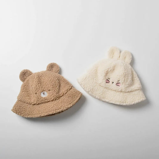 -ベビー キッズ くま ベア うさぎ フリース キャップ 帽子 バケットハット - mamahalo shop - ベビー用帽子 - べビー服 - 子供服 - 男の子 - 女の子