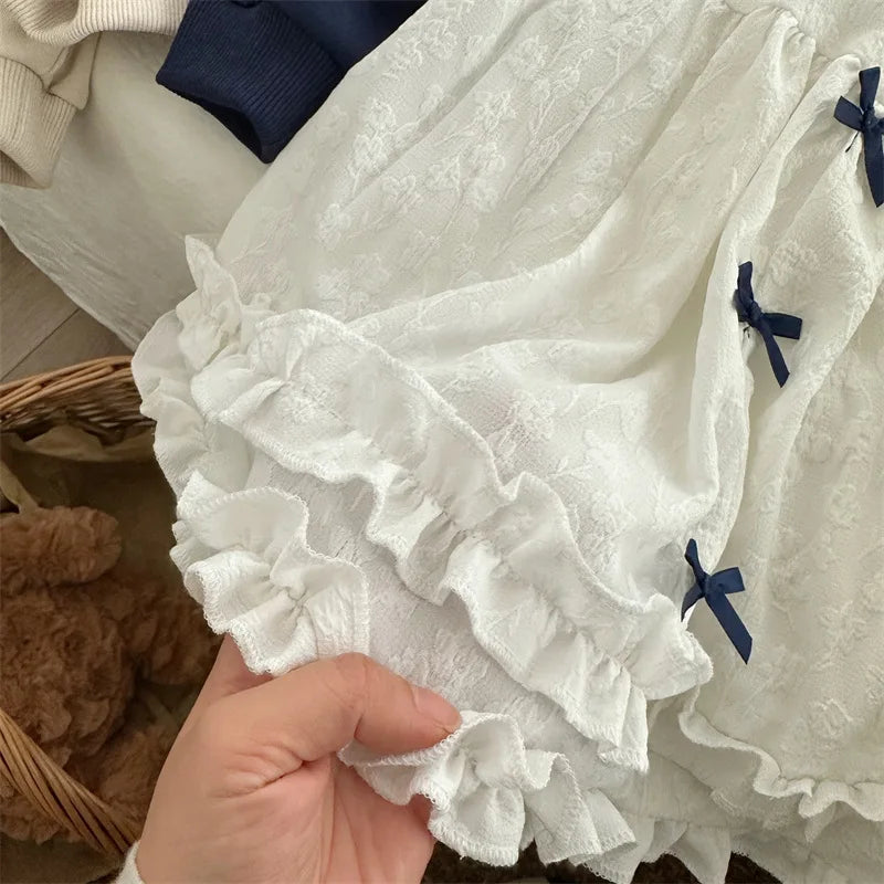 -キッズスカート 裾フリル ダブルリボン プリンセススカート ホワイト - mamahalo shop - スカート - べビー服 - 子供服 - 男の子 - 女の子