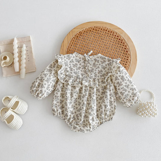 -ベビーロンパース 長袖フリルボディスーツ フラワー花柄プリント レース【mh0004930】 - mamahalo shop - 長袖ロンパース - べビー服 - 子供服 - 男の子 - 女の子