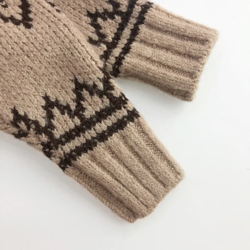 -キッズトップス 長袖ニット セーター 幾何学 ベージュ - mamahalo shop - ニット・セーター - べビー服 - 子供服 - 男の子 - 女の子