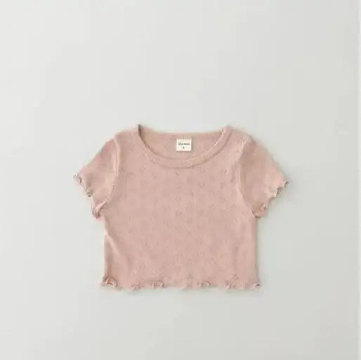 -ベビートップス ハートレースニット 半袖Tシャツ パステル 4カラー - mamahalo shop - 半袖Tシャツ - べビー服 - 子供服 - 男の子 - 女の子