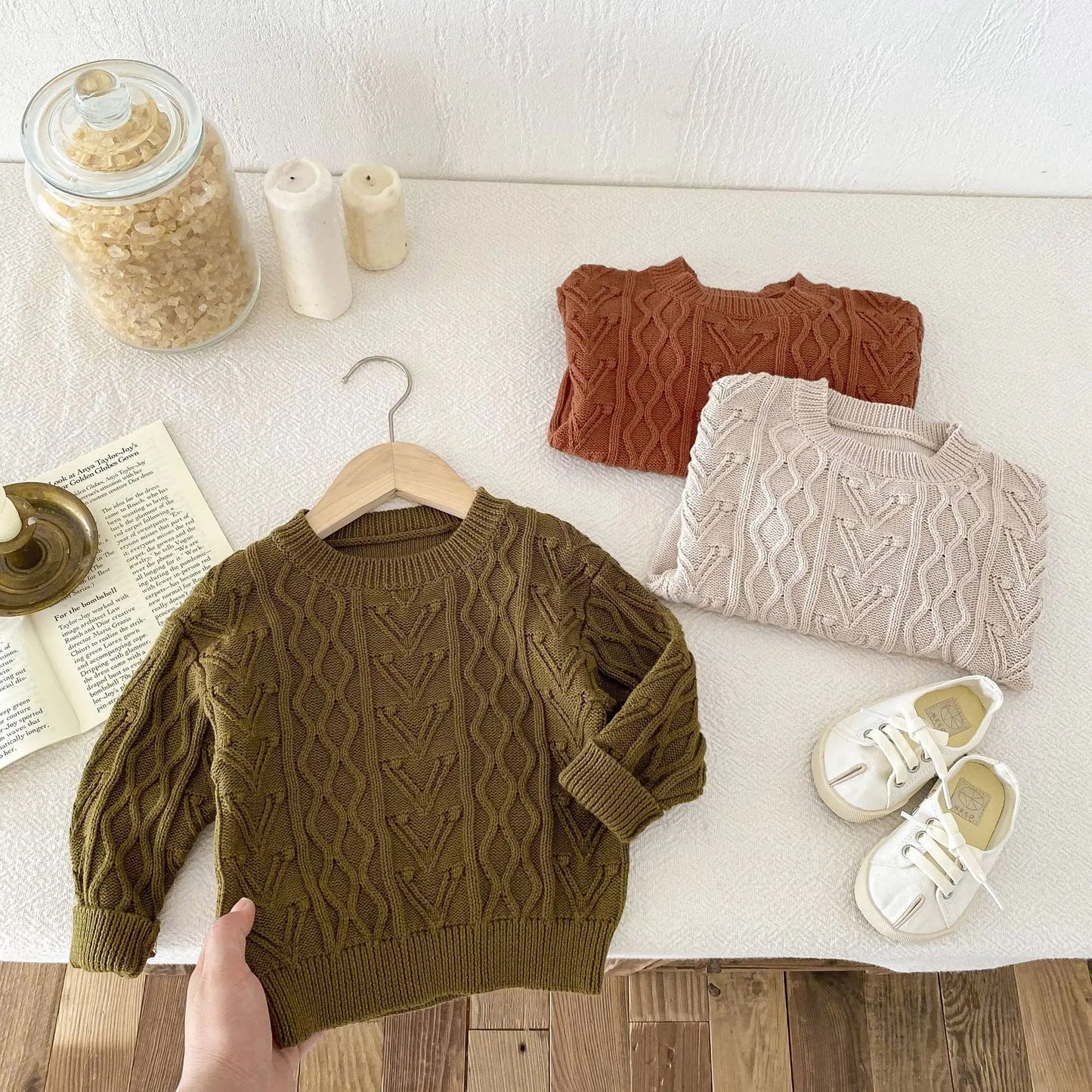 -キッズトップス ニットセーター アランニット ケーブル編み 3カラー【mh0006667】 - mamahalo shop - ニット・セーター - べビー服 - 子供服 - 男の子 - 女の子