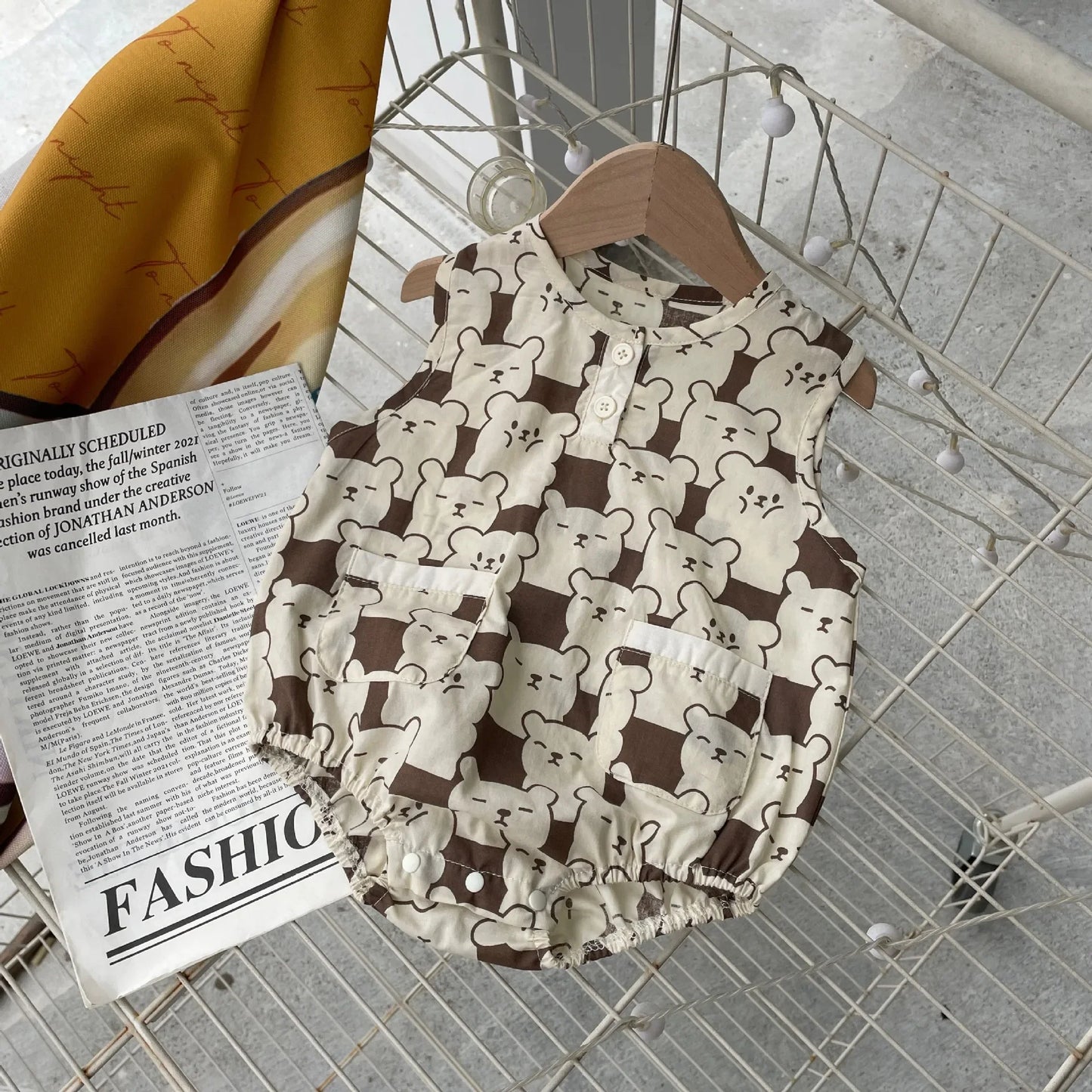 -ベビーロンパース ノースリーブボディスーツ 水玉ドット/ベアくまプリント【mh0006060】 - mamahalo shop - ノースリーブロンパース - べビー服 - 子供服 - 男の子 - 女の子