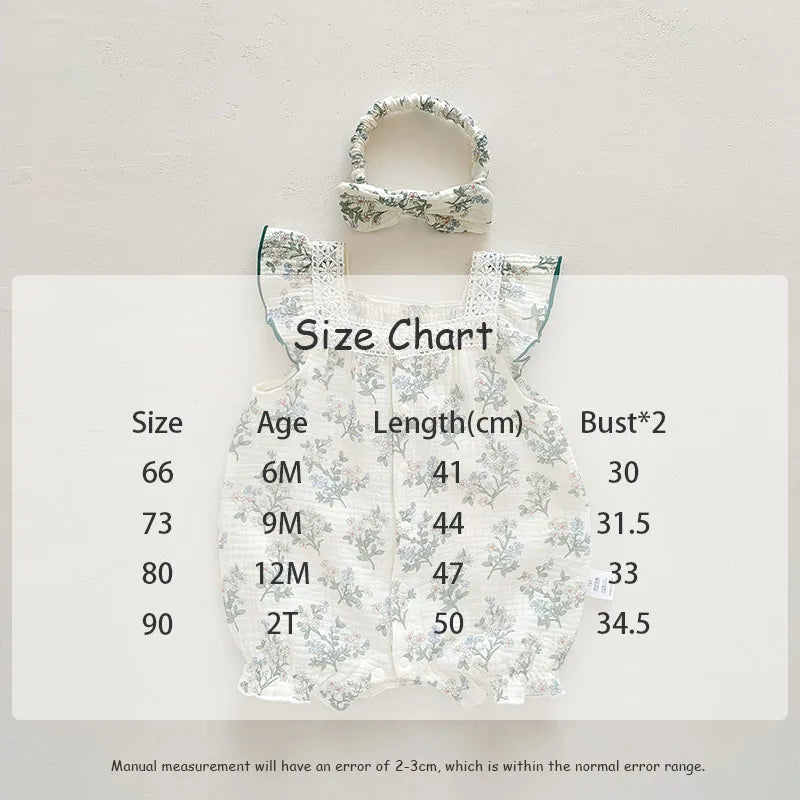 -ベビー フラワー フリルスリーブ ノースリーブ ジャンプスーツ ロンパース ヘアバンド セット【mh0001680】 - mamahalo shop - ノースリーブロンパース - べビー服 - 子供服 - 男の子 - 女の子