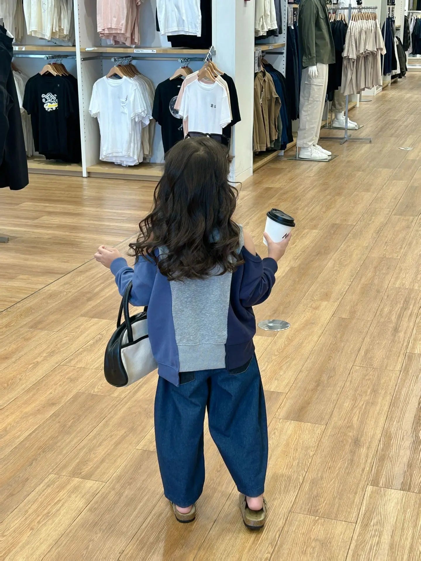 -キッズトップス/パンツ オープンショルダーパッチワークアシメ長袖スウェットシャツ/パッチワークバナナデニムパンツジーンズ【mh0007371】 - mamahalo shop - 長袖セットアップ - べビー服 - 子供服 - 男の子 - 女の子