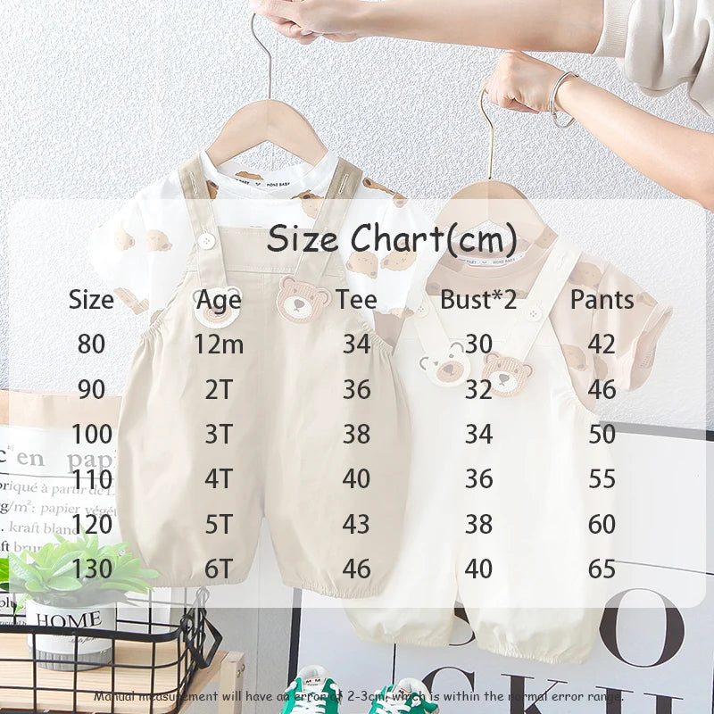 -キッズセットアップ 2点セット 半袖Tシャツ+オーバーオール ベアくま 2カラー【mh0006526】 - mamahalo shop - 半袖セットアップ - べビー服 - 子供服 - 男の子 - 女の子