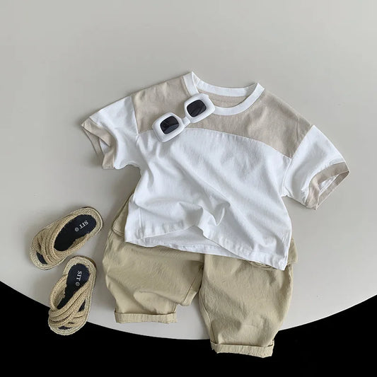 -キッズトップス パッチワーク 半袖Tシャツ 2カラー - mamahalo shop - 長袖Tシャツ - べビー服 - 子供服 - 男の子 - 女の子