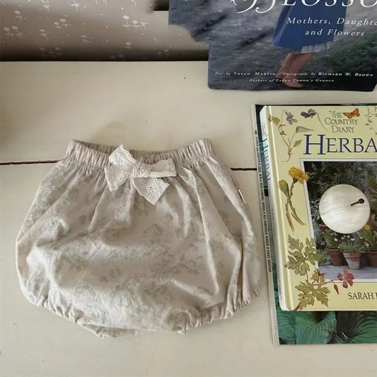 -ベビーパンツ ブルマパンツ フラワー花柄プリント リボン 2カラー - mamahalo shop - ブルマパンツ - べビー服 - 子供服 - 男の子 - 女の子