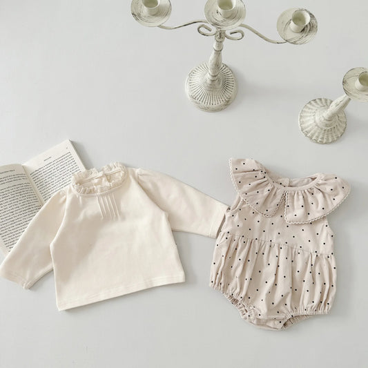 -ベビートップス/ロンパース 長袖スタンドフリルカラーTシャツ/ノースリーブビッグ襟水玉ボディスーツ【mh0004636】 - mamahalo shop - ノースリーブロンパース - べビー服 - 子供服 - 男の子 - 女の子