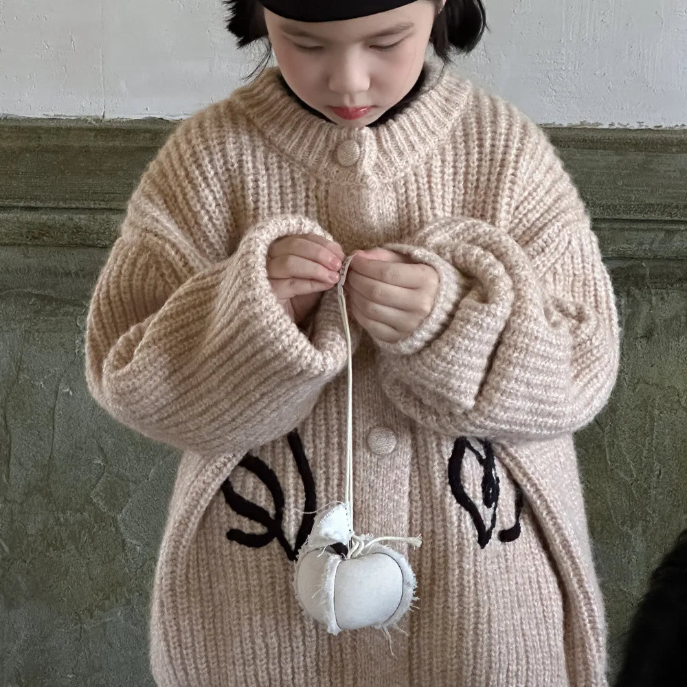 -キッズカーディガン アートフラワールーズニットジャケット アプリコット - mamahalo shop - カーディガン・パーカー - べビー服 - 子供服 - 男の子 - 女の子