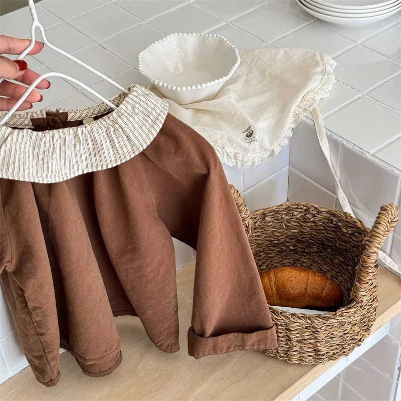 -キッズトップス ストライプサークル襟 長袖ブラウス シャツ 2カラー - mamahalo shop - 長袖シャツ・ブラウス - べビー服 - 子供服 - 男の子 - 女の子