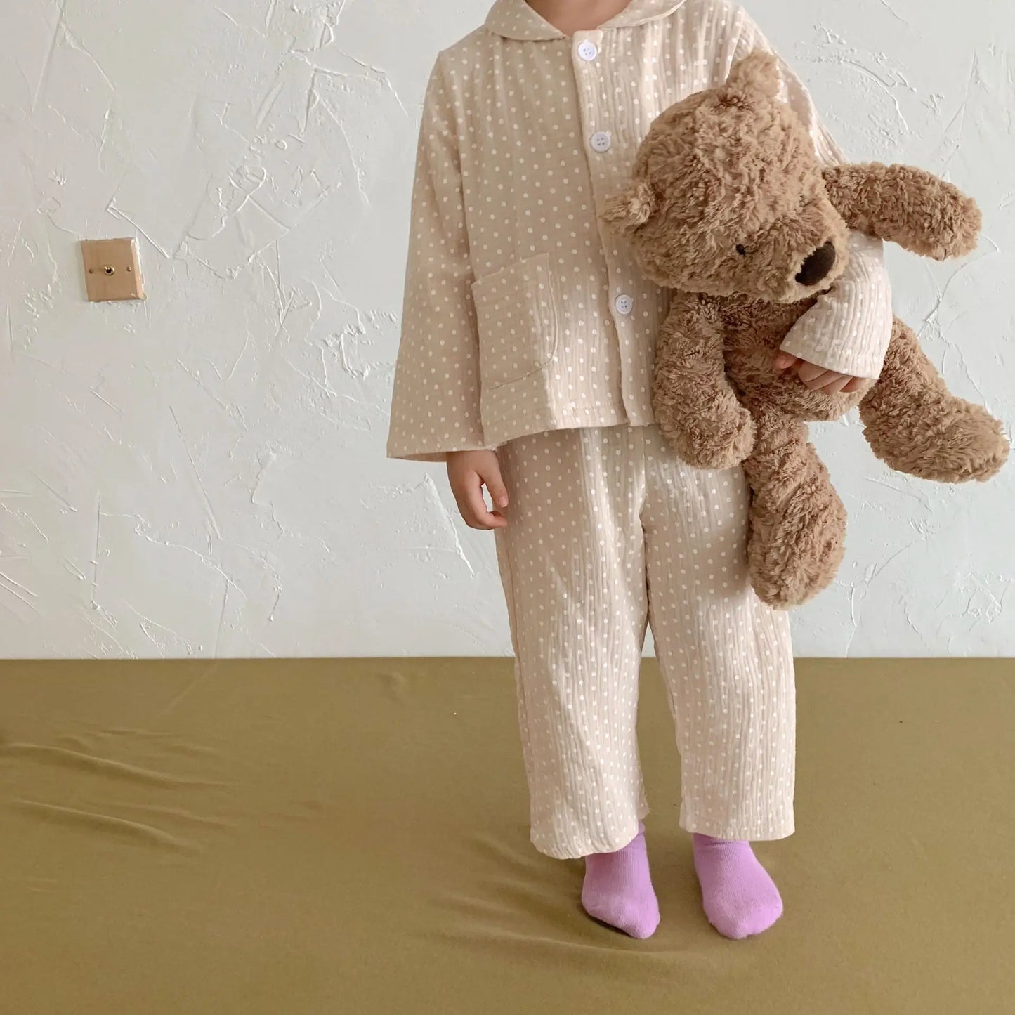 -キッズパジャマセット 長袖シャツ ロングパンツ 水玉ドットプリント 4カラー【mh0004073】 - mamahalo shop - 長袖セットアップ - べビー服 - 子供服 - 男の子 - 女の子