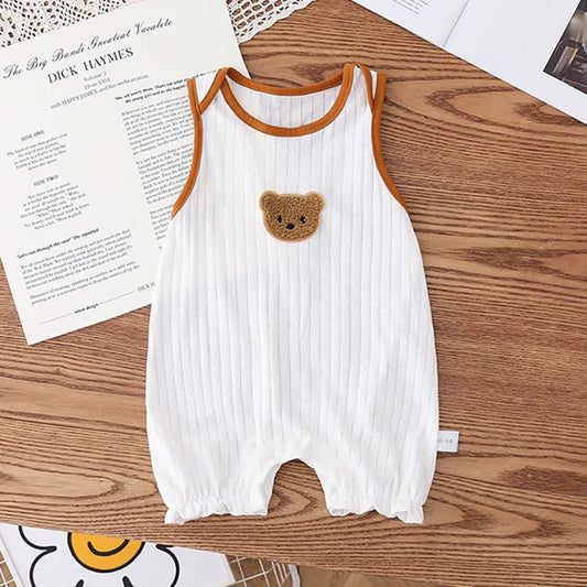 -ベビーロンパース タンク ノースリーブジャンプスーツ ベアくまワッペン【mh0006255】 - mamahalo shop - ノースリーブロンパース - べビー服 - 子供服 - 男の子 - 女の子