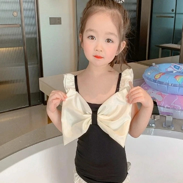 -キッズ水着 ガールズ ワンピース+帽子セット ビッグリボン スイムウェア 2カラー【mh0005977】 - mamahalo shop - ベビー用水着 - べビー服 - 子供服 - 男の子 - 女の子