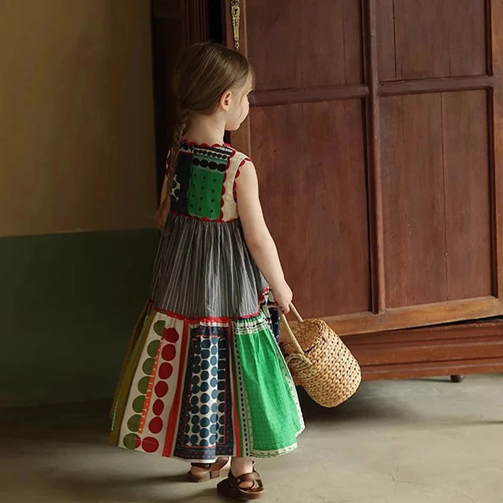 -キッズワンピース ノースリーブ 北欧プリント カラフル 水玉ドットプリント サマードレス【mh0005707】 - mamahalo shop - ノースリーブワンピース - べビー服 - 子供服 - 男の子 - 女の子