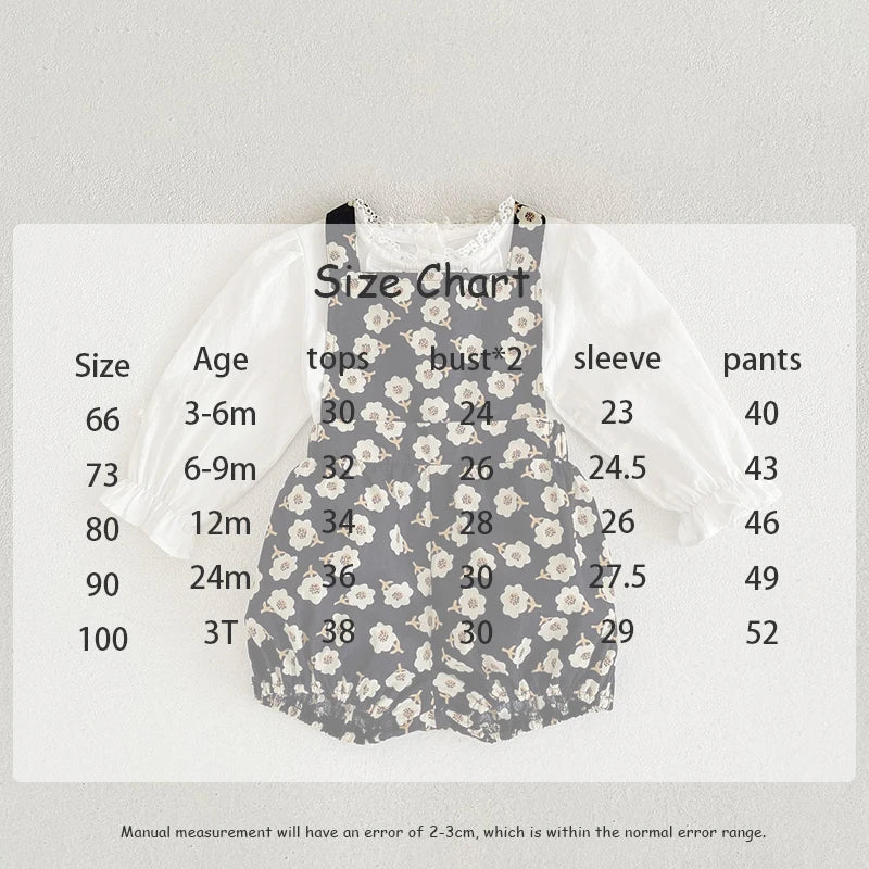 -ベビーセットアップ 2点セット 長袖フリルブラウス+ショートオーバーオール サロペットバルーンパンツ - mamahalo shop - 長袖セットアップ - べビー服 - 子供服 - 男の子 - 女の子