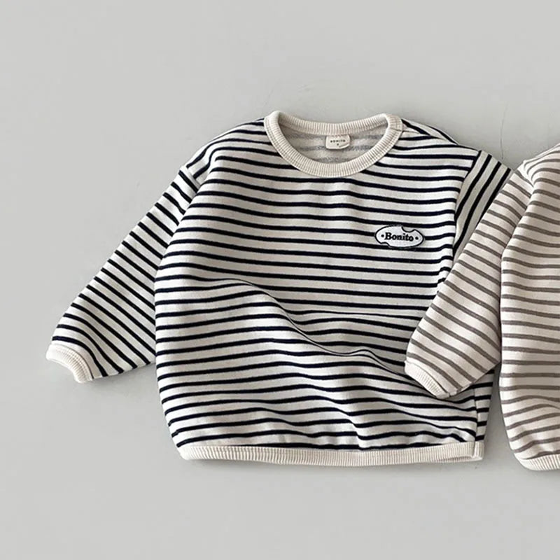 -ベビートップス ボーダー柄ワンポイント長袖Tシャツ 2カラー - mamahalo shop - 長袖Tシャツ - べビー服 - 子供服 - 男の子 - 女の子