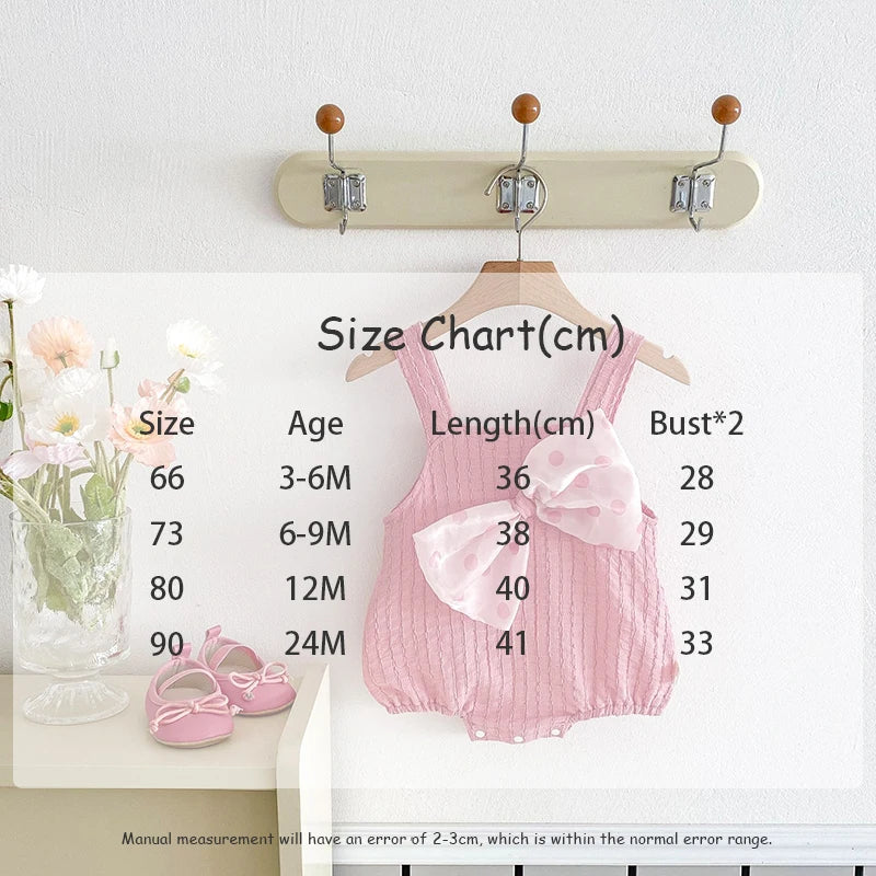 -ベビーロンパース キャミソールボディスーツ 水玉ドットリボン ピンク【mh0004896】 - mamahalo shop - ノースリーブロンパース - べビー服 - 子供服 - 男の子 - 女の子