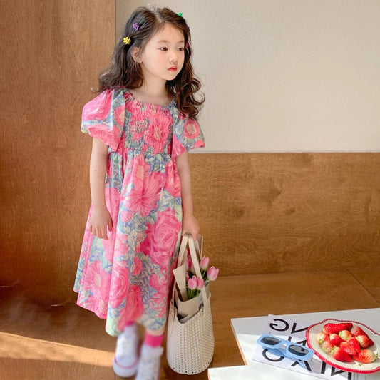 -☺︎ キッズワンピース 半袖リゾートサマードレス フラワー花柄プリント - mamahalo shop - 半袖ワンピース - べビー服 - 子供服 - 男の子 - 女の子