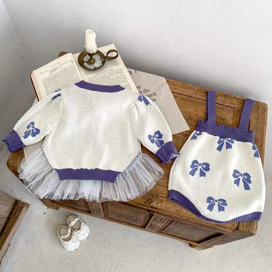 -ベビーカーディガン/ロンパース リボン柄チュチュペプラムニットジャケット/サスペンダーボディスーツ【mh0007033】 - mamahalo shop - ロンパースセットアップ - べビー服 - 子供服 - 男の子 - 女の子