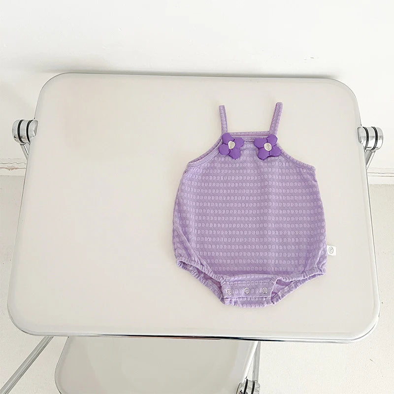 -ベビーロンパース キャミソールボディスーツ フラワー/いちご/チェリーワンポイント 4カラー【mh0005320】 - mamahalo shop - ノースリーブロンパース - べビー服 - 子供服 - 男の子 - 女の子