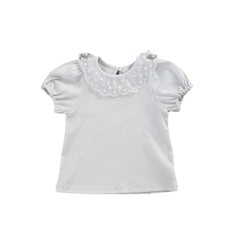 -ベビートップス 半袖パフスリーブTシャツ レース襟 3カラー【mh0004997】 - mamahalo shop - 半袖Tシャツ - べビー服 - 子供服 - 男の子 - 女の子