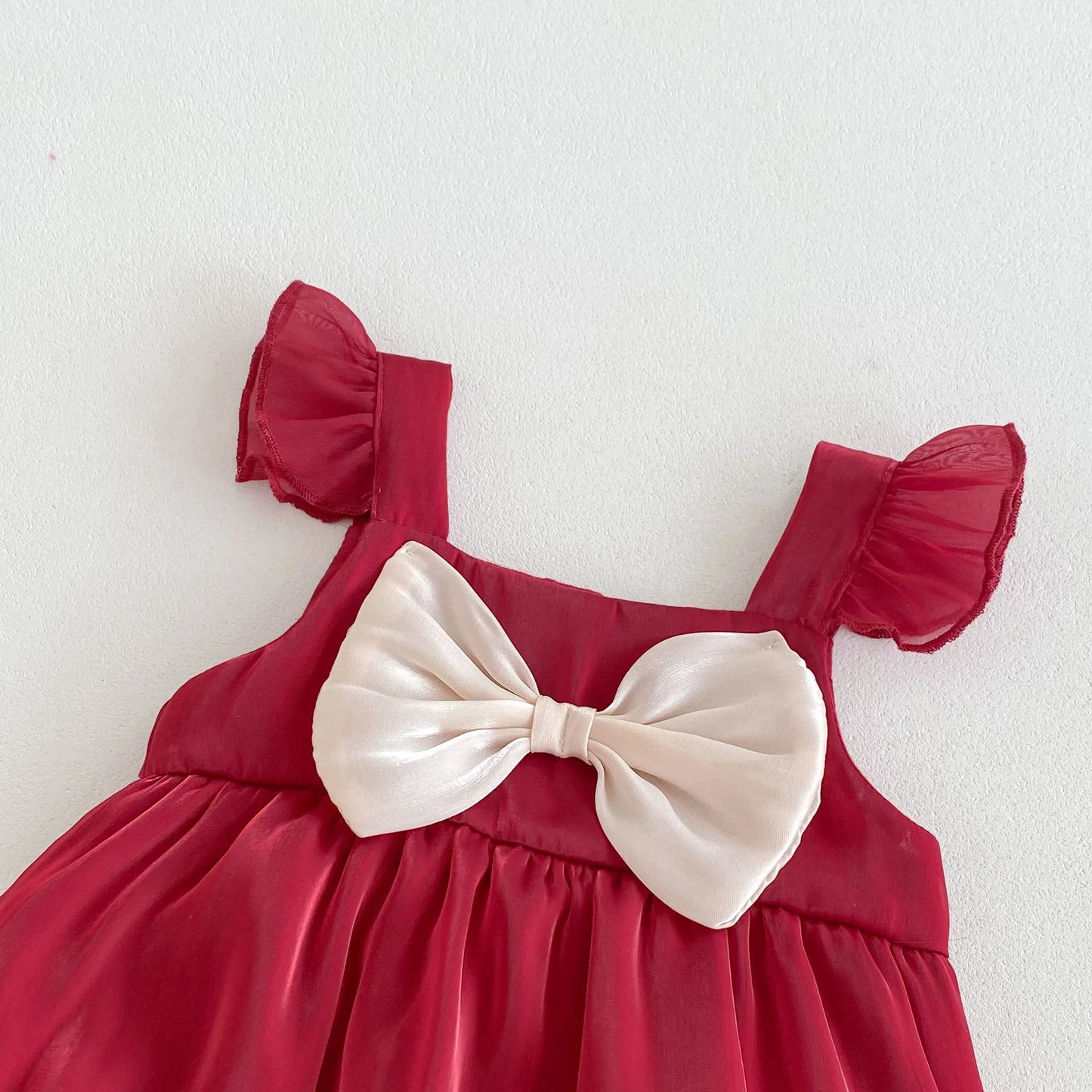 -ベビーロンパース ノースリーブリボンボディスーツ レッド【mh0005608】 - mamahalo shop - ノースリーブロンパース - べビー服 - 子供服 - 男の子 - 女の子