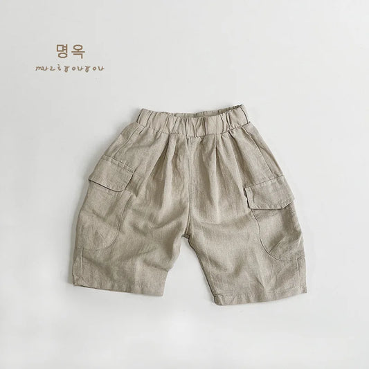 -キッズパンツ コットンリネン カーゴハーフパンツ 3カラー - mamahalo shop - ハーフパンツ・ショートパンツ - べビー服 - 子供服 - 男の子 - 女の子