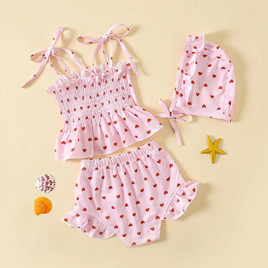 -ベビー水着 帽子セット セパレート ビキニ ピンク ハート スイムウェア【mh0005122】 - mamahalo shop - ベビー用水着 - べビー服 - 子供服 - 男の子 - 女の子