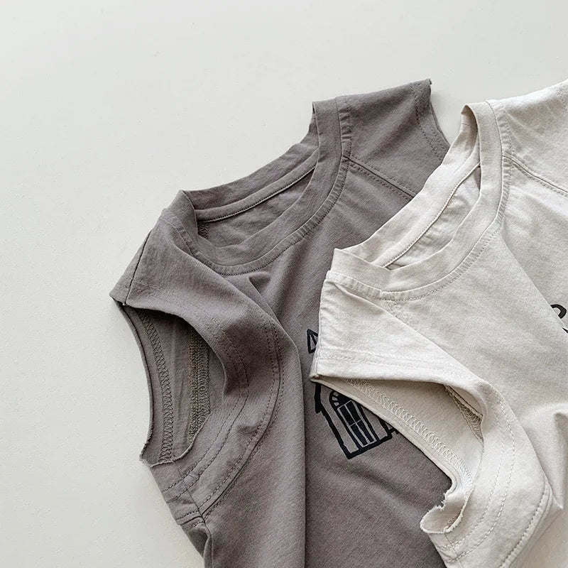 -キッズトップス ノースリーブTシャツ タンクトップ ハウス家プリント 2カラー【mh0006324】 - mamahalo shop - タンクトップ・キャミソール・ノースリーブトップス - べビー服 - 子供服 - 男の子 - 女の子