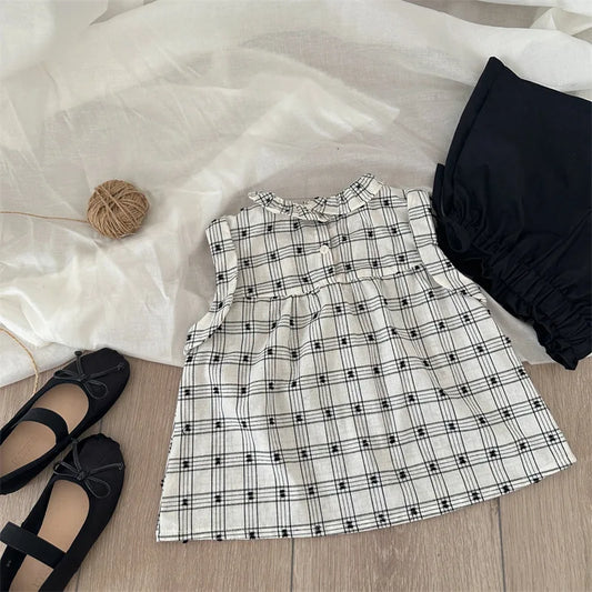 -キッズトップス フリル襟 ノースリーブブラウス チェック - mamahalo shop - タンクトップ・キャミソール・ノースリーブトップス - べビー服 - 子供服 - 男の子 - 女の子