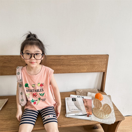 -キッズ レターロゴ プリント タンクトップ ノースリーブ Tシャツ カーキ ブルー ピンク ユニセックス【mh0002050】 - mamahalo shop - タンクトップ・キャミソール・ノースリーブトップス - べビー服 - 子供服 - 男の子 - 女の子